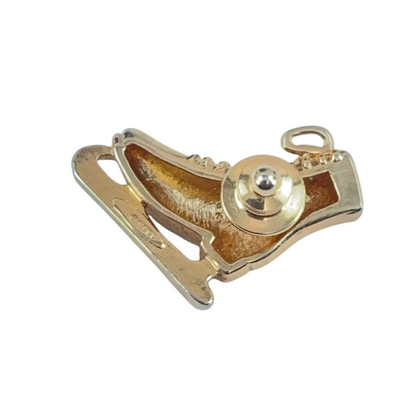 Avon Gold-Tone Ice Skate Pin With Rhinestones Detail 1.5 Inches Lapel Pin Brooch - Picture 5 of 8